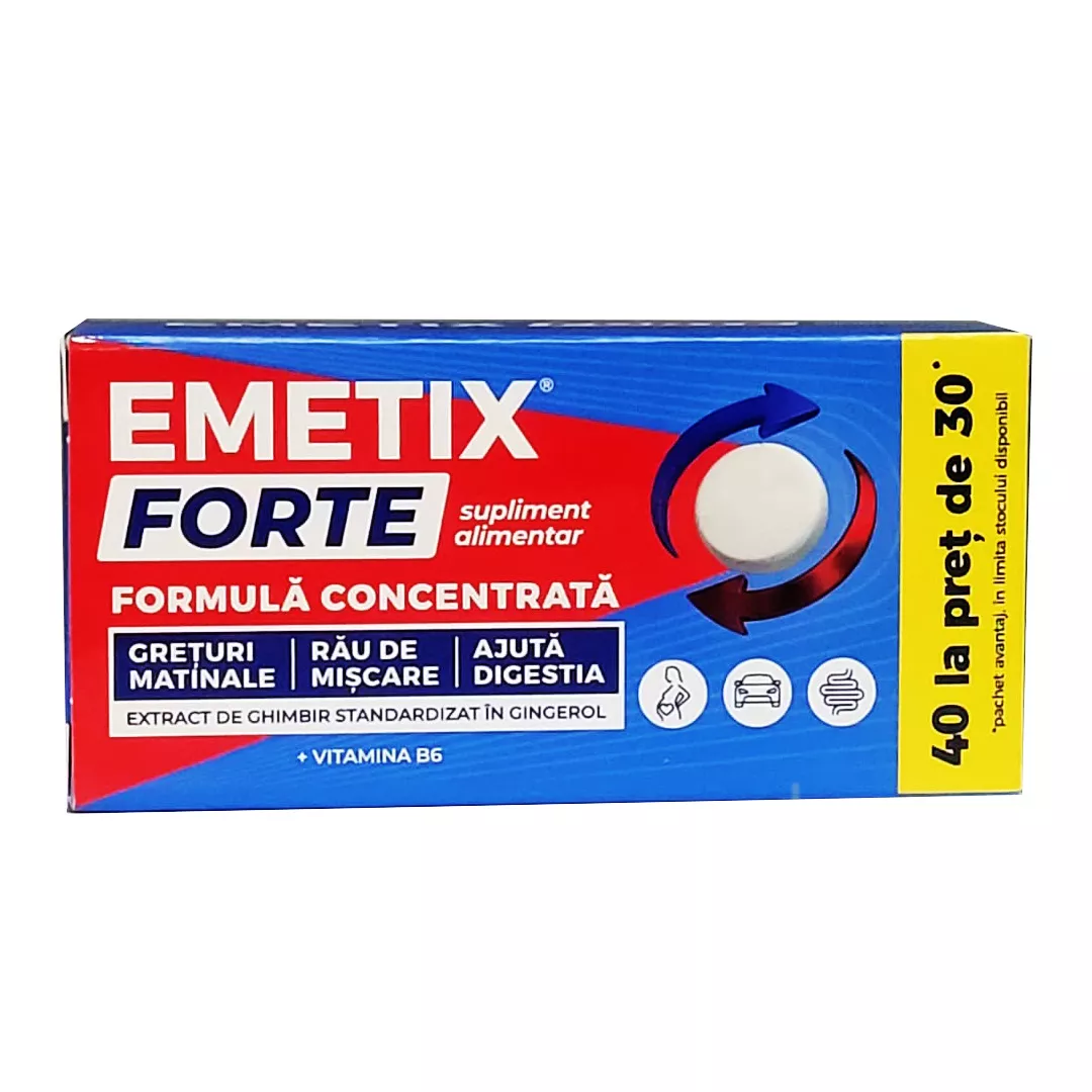 Emetix Forte, 30 comprimate +10 comprima CADOU, Fiterman Pharma, [],farmaciabajan.ro