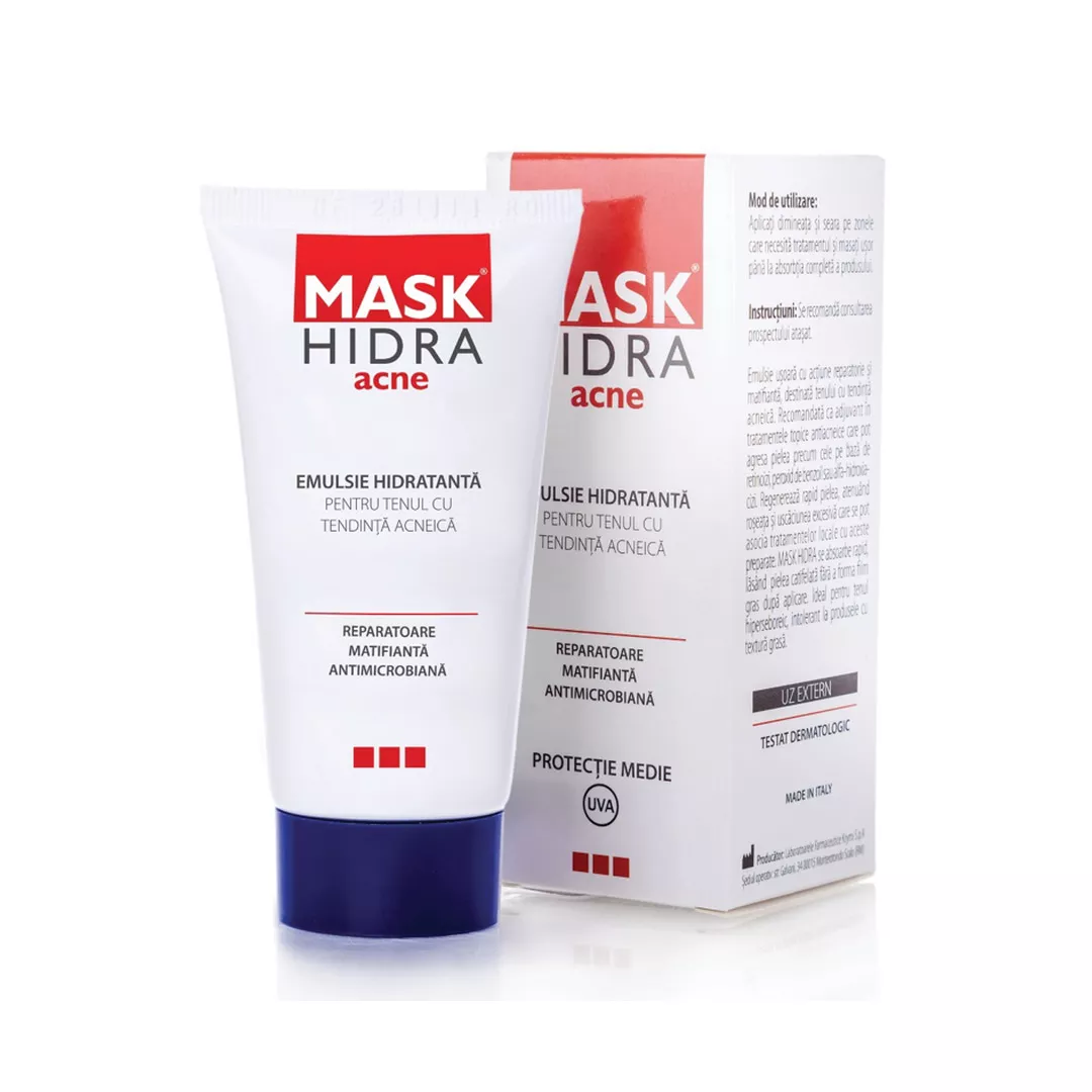 Emulsie hidratanta pentru tenul cu tendinta acneica Mask Hidra Acne, 50 ml, Meditrina, [],farmaciabajan.ro
