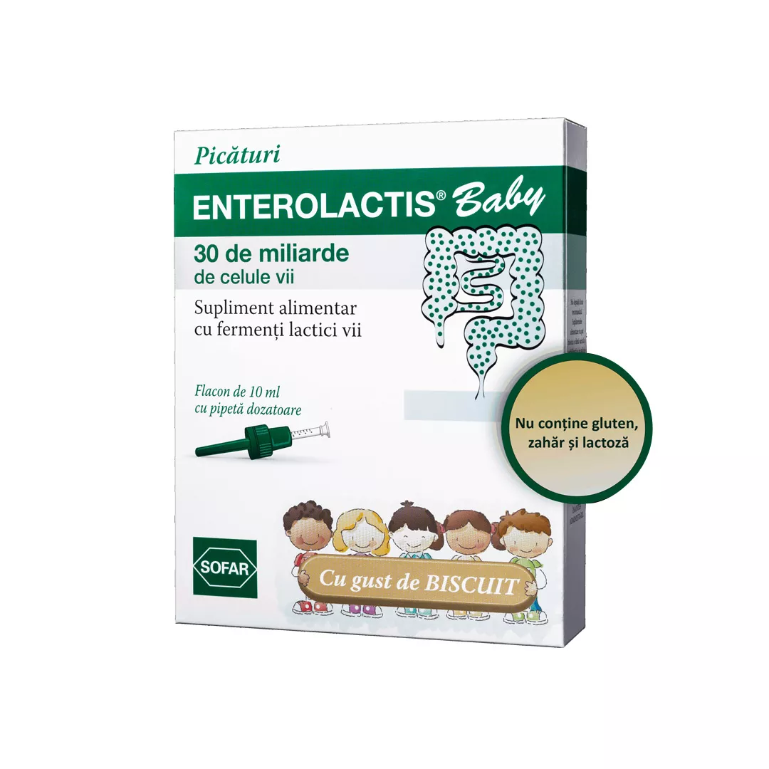 Enterolactis Baby cu gust de biscuit, 10 ml, Sofar, [],farmaciabajan.ro