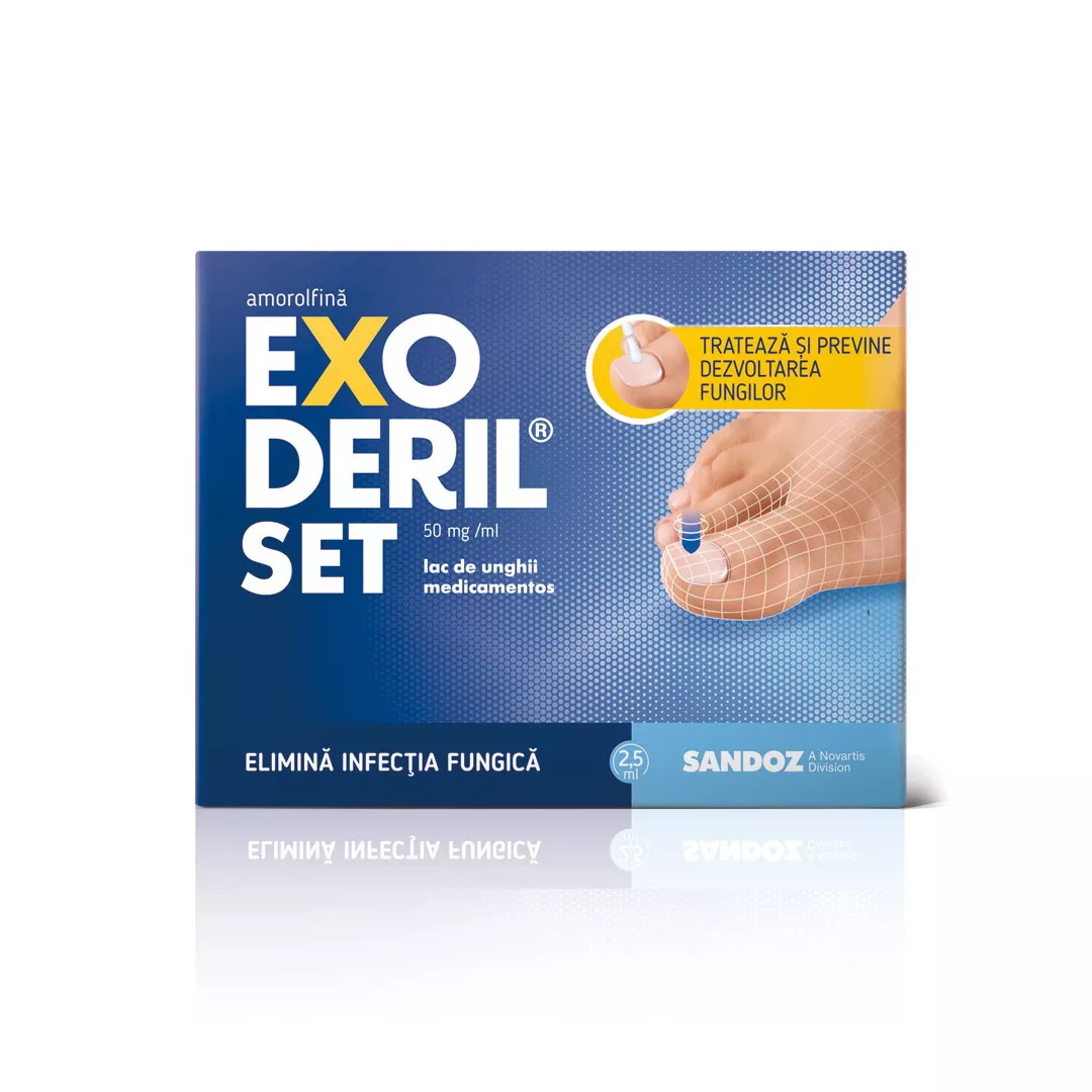 Exoderil Set 50 mg/ml lac de unghii medicamentos Amorolfina, 2.5 ml, Sandoz, [],farmaciabajan.ro