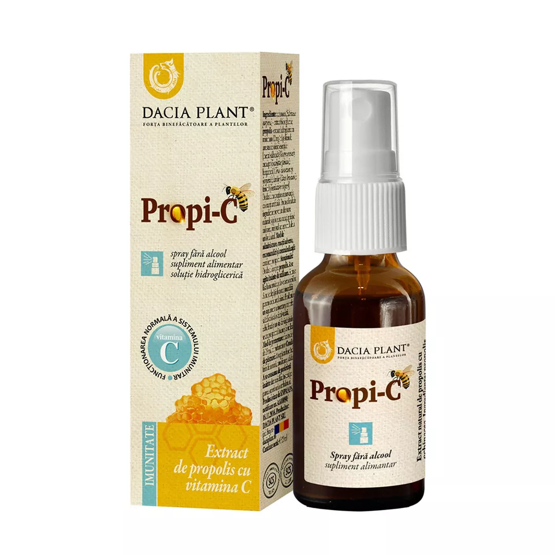 Extract de Propolis cu Vitamina C spray fara alcool Propi-C, 20 ml, Dacia Plant, [],farmaciabajan.ro