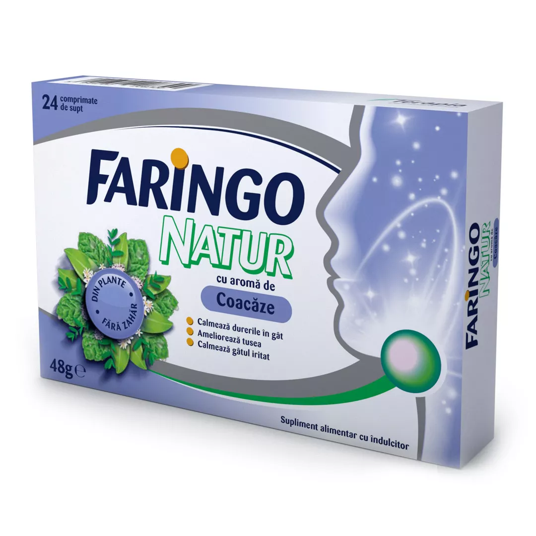 Faringo Natur cu aroma de coacaze, 24 comprimate, Terapia, [],farmaciabajan.ro