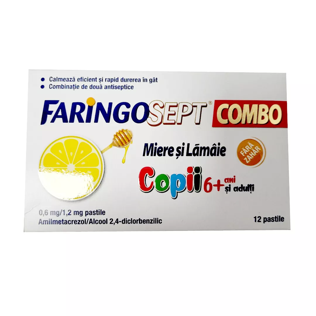 Faringosept combo miere si lamaie 0,6 mg/1,2 mg, 12 pastile, Terapia S.A, [],farmaciabajan.ro