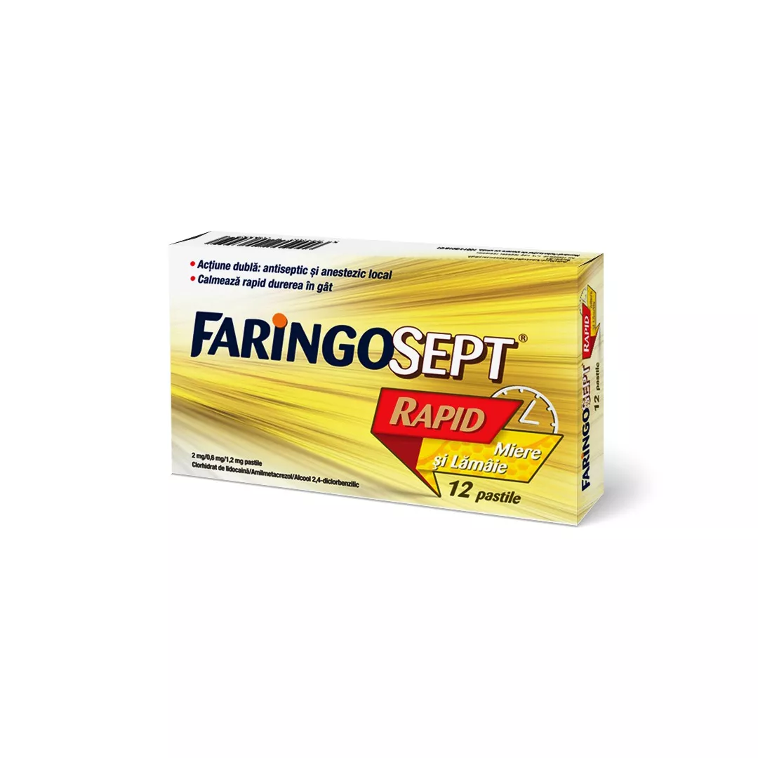 Faringosept Rapid cu aroma de miere si lamaie, 12 pastile, Terapia, [],farmaciabajan.ro