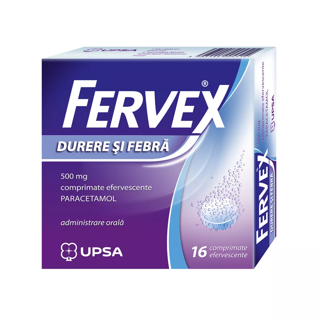 Fervex Durere si Febra, 500 mg, 16 comprimate efervescente, Upsa, [],farmaciabajan.ro