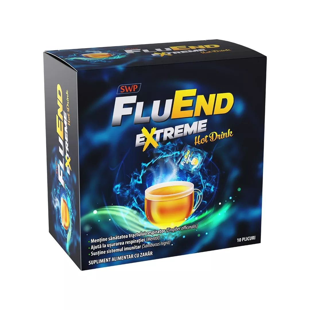 Fluend Extreme Hot Drink, 10 plicuri, Sun Wave Pharma, [],farmaciabajan.ro