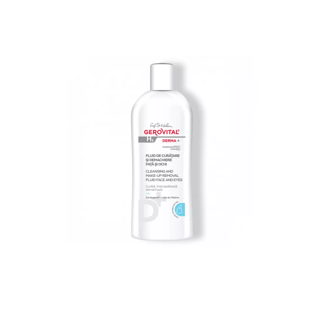 Fluid de curatare si demachiere fata si ochi H3 Derma+, 200 ml, Gerovital, [],farmaciabajan.ro