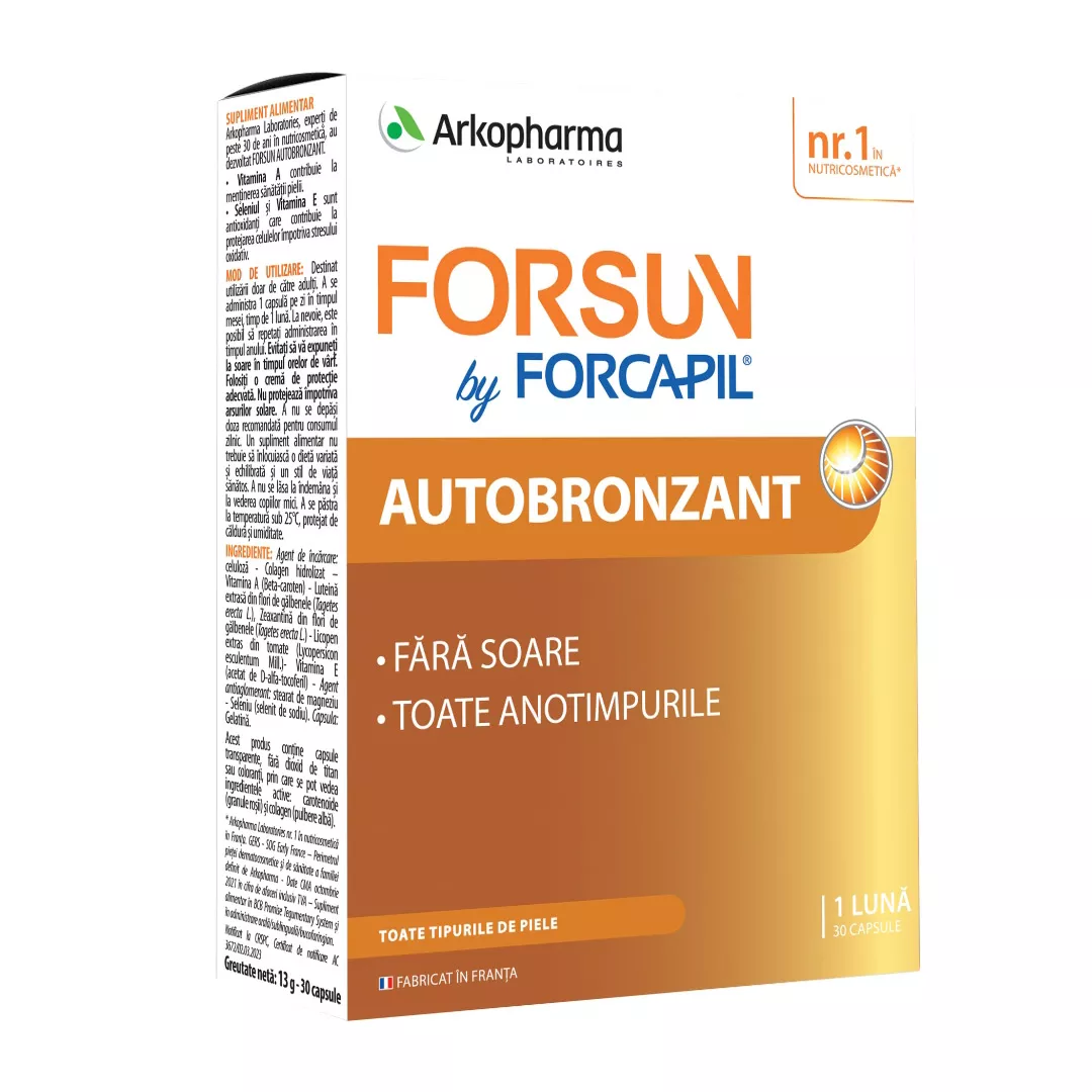 Forcapil Forsun Autobronzant, 30 capsule, Arkopharma, [],farmaciabajan.ro