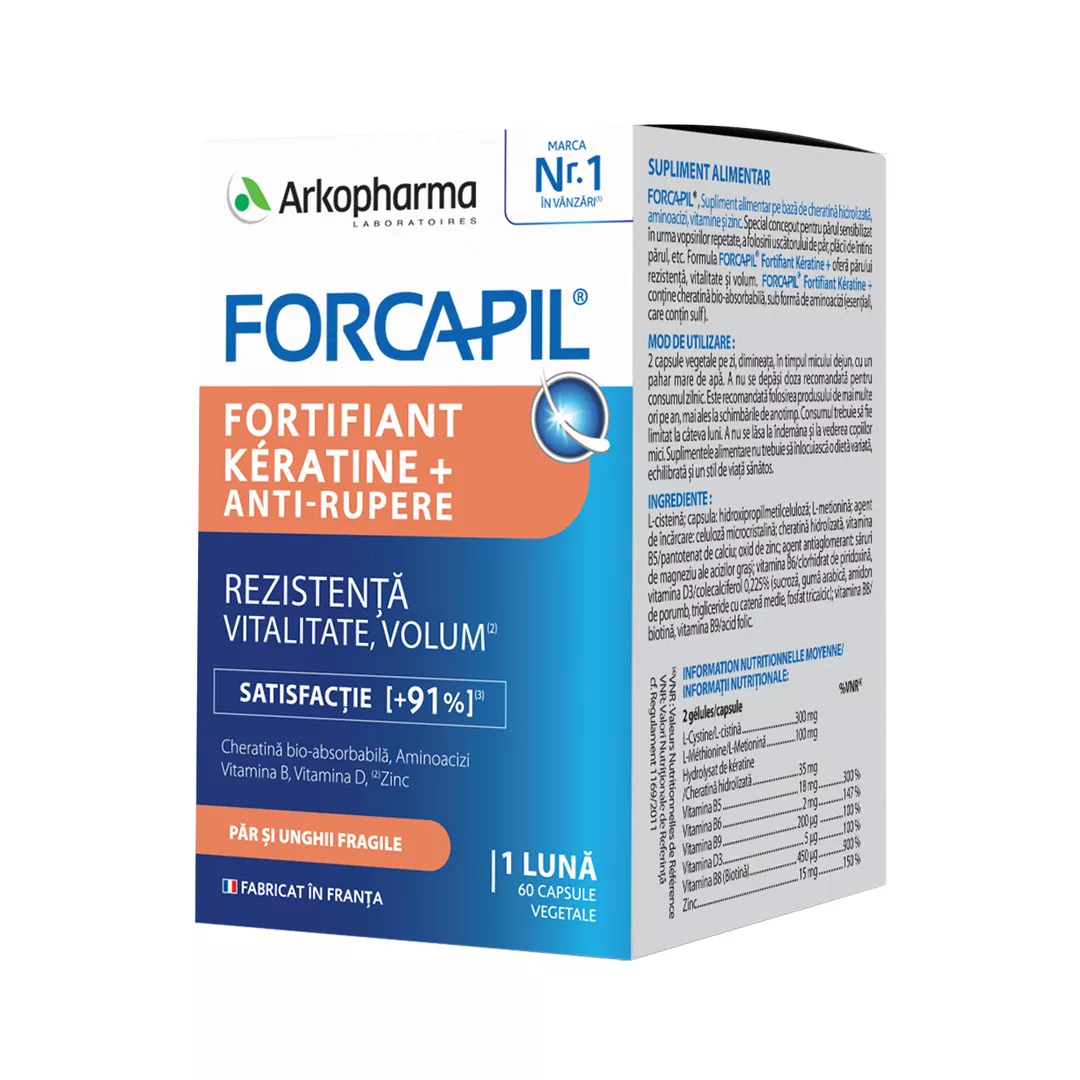 Forcapil Fortifiant Keratine +, 60 capsule vegetale, Arkopharma, [],farmaciabajan.ro