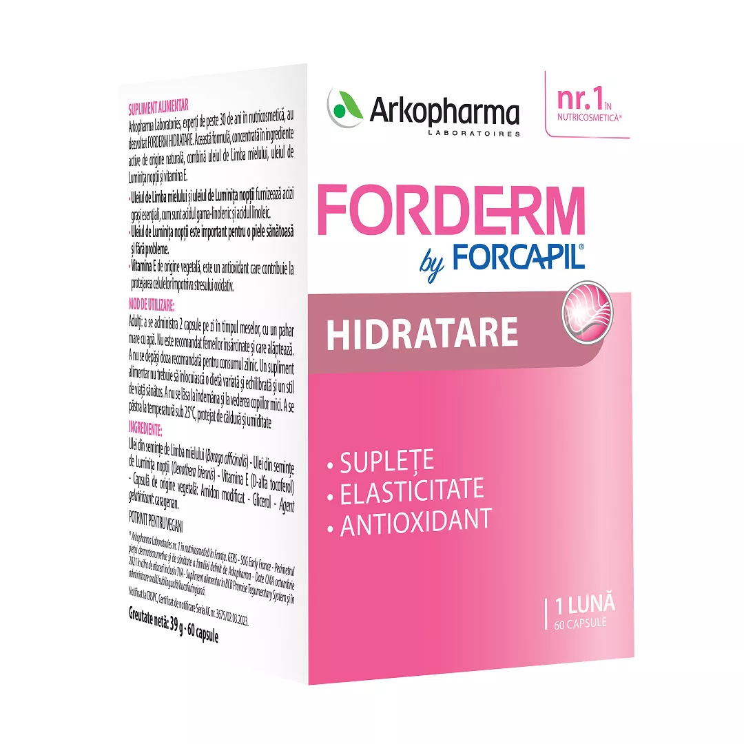 Forderm Hidratant by Forcapil, 60 capsule, Arkopharma, [],https:farmaciabajan.ro