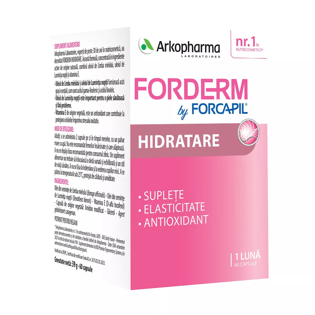 Forderm Hidratant by Forcapil, 60 capsule, Arkopharma, [],farmaciabajan.ro