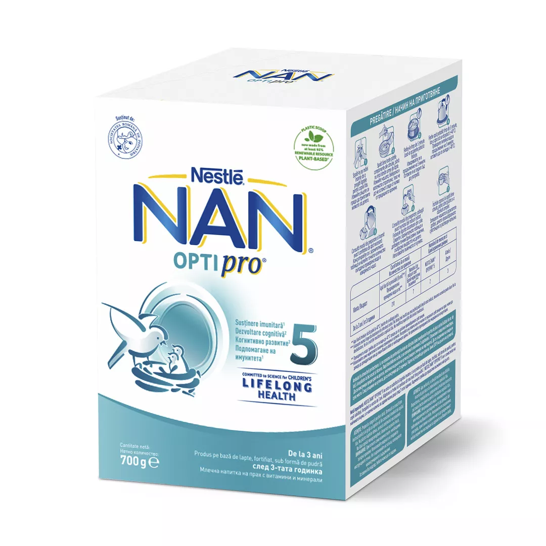 Formula de lapte Nan 5 Optipro, +3 ani, 700 g, Nestle, [],https:farmaciabajan.ro