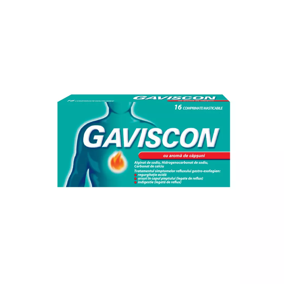 Gaviscon cu aroma de capsuni, 16 comprimate masticabile, Reckitt Benckiser Healthcare, [],https:farmaciabajan.ro