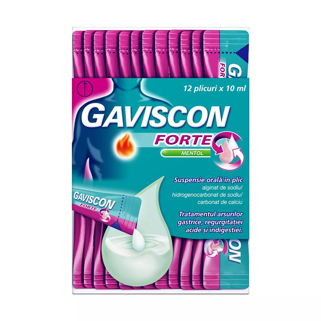 Gaviscon Forte Mentol suspensie orala in plic, 12 plicuri x 10 ml, Reckitt Benckiser, [],farmaciabajan.ro