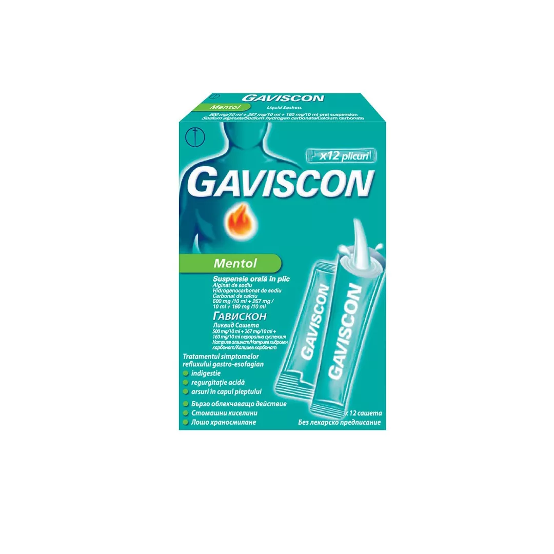 Gaviscon Mentol, 12 plicuri, Reckitt Benckiser Healthcare, [],farmaciabajan.ro
