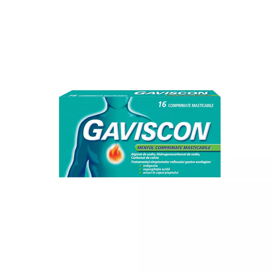 Gaviscon Mentol, 16 comprimate masticabile, Reckitt Benckiser Healthcare, [],https:farmaciabajan.ro