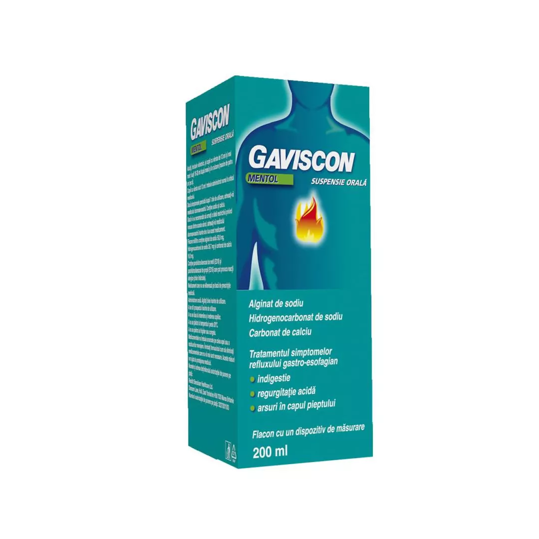 Gaviscon Mentol suspensie orala, 200 ml, Reckitt Benckiser Healthcare, [],farmaciabajan.ro