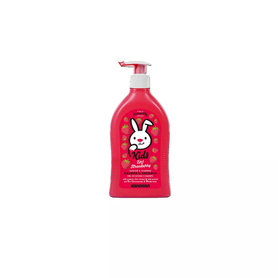 Gel de dus si sampon cu aroma de capsuni 2 in 1, 400 ml, Sanosan Kids, [],farmaciabajan.ro