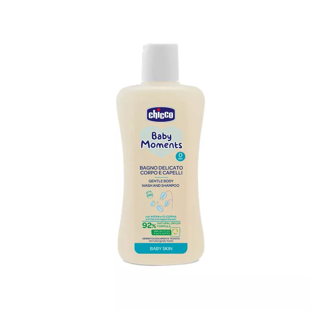 Gel de dus si sampon fara lacrimi Baby Moments Skin 10593-9, 0 luni+, 200 ml, Chicco, [],farmaciabajan.ro