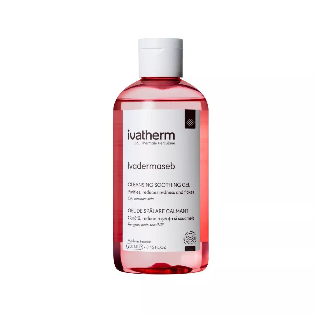 Gel de spalare calmant pentru piele sensibila cu roseata si scuame Ivadermaseb, 250 ml, Ivatherm, [],farmaciabajan.ro