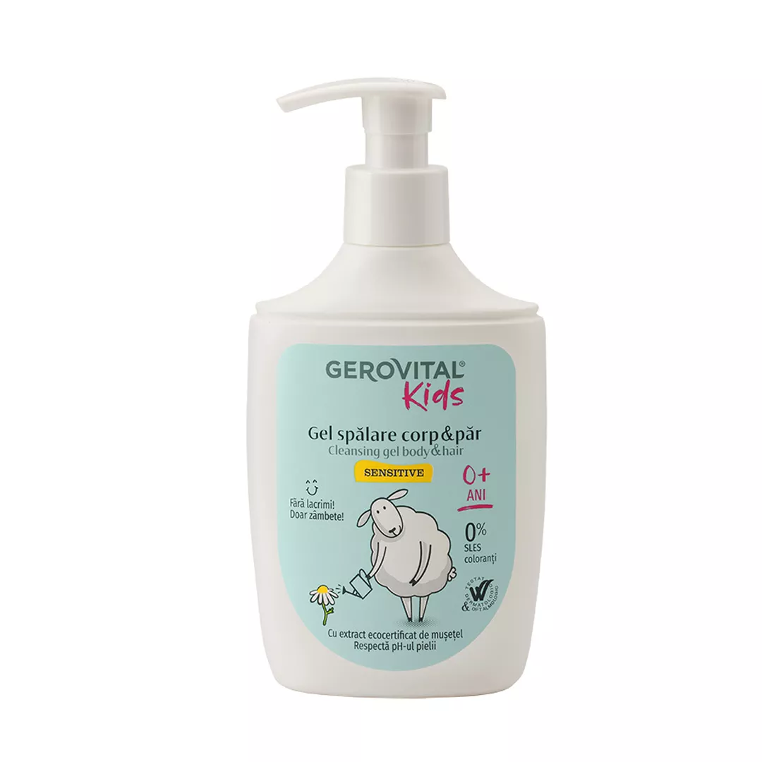 Gel spalare corp si par Sensitive, 300 ml, Gerovital Kids, [],farmaciabajan.ro