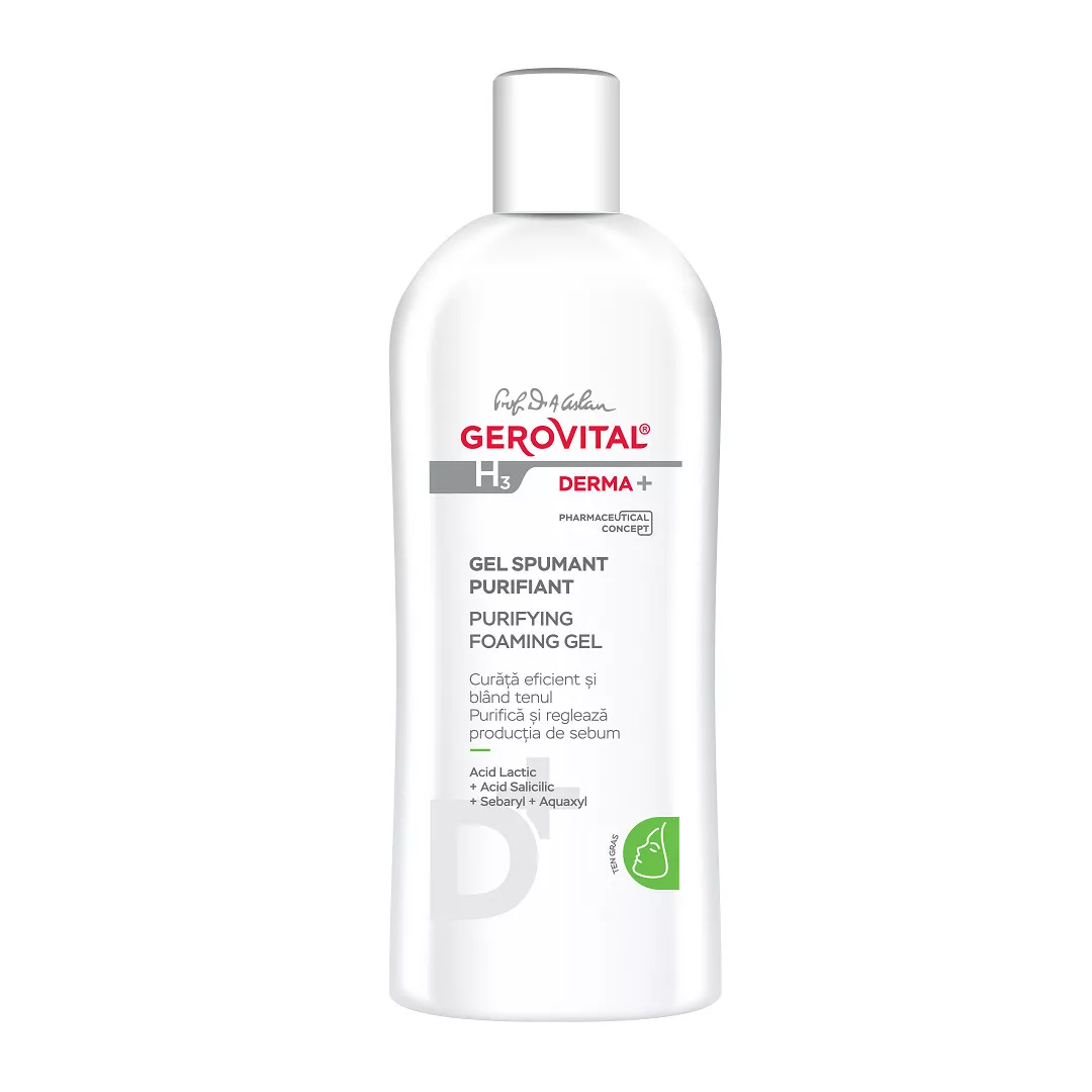 Gel spumant purifiant ten gras H3 Derma+, 200 ml, Gerovital, [],farmaciabajan.ro
