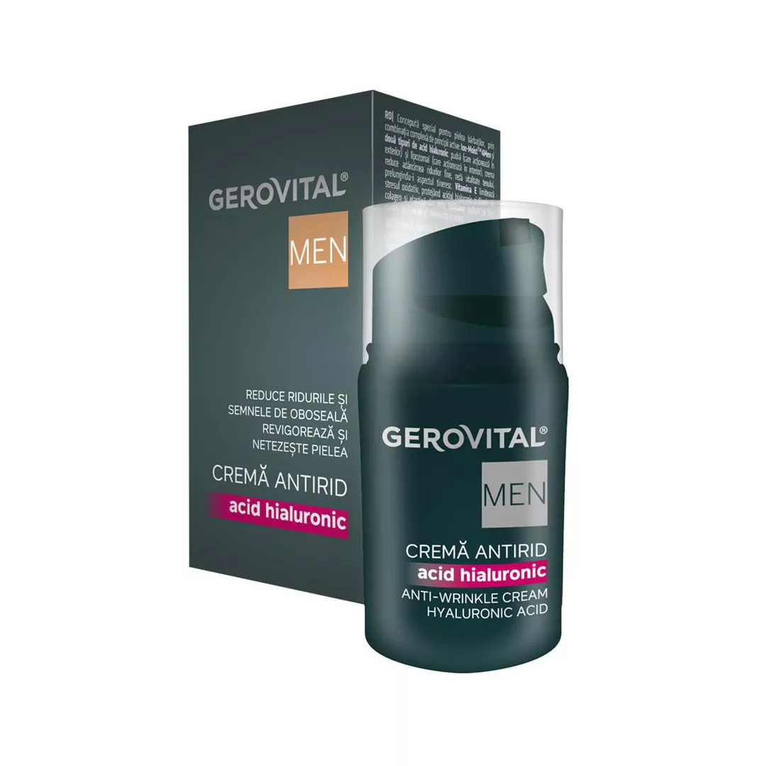 Crema Antirid Acid Hialuronic Gerovital Men, 30 ml, Farmec, [],farmaciabajan.ro