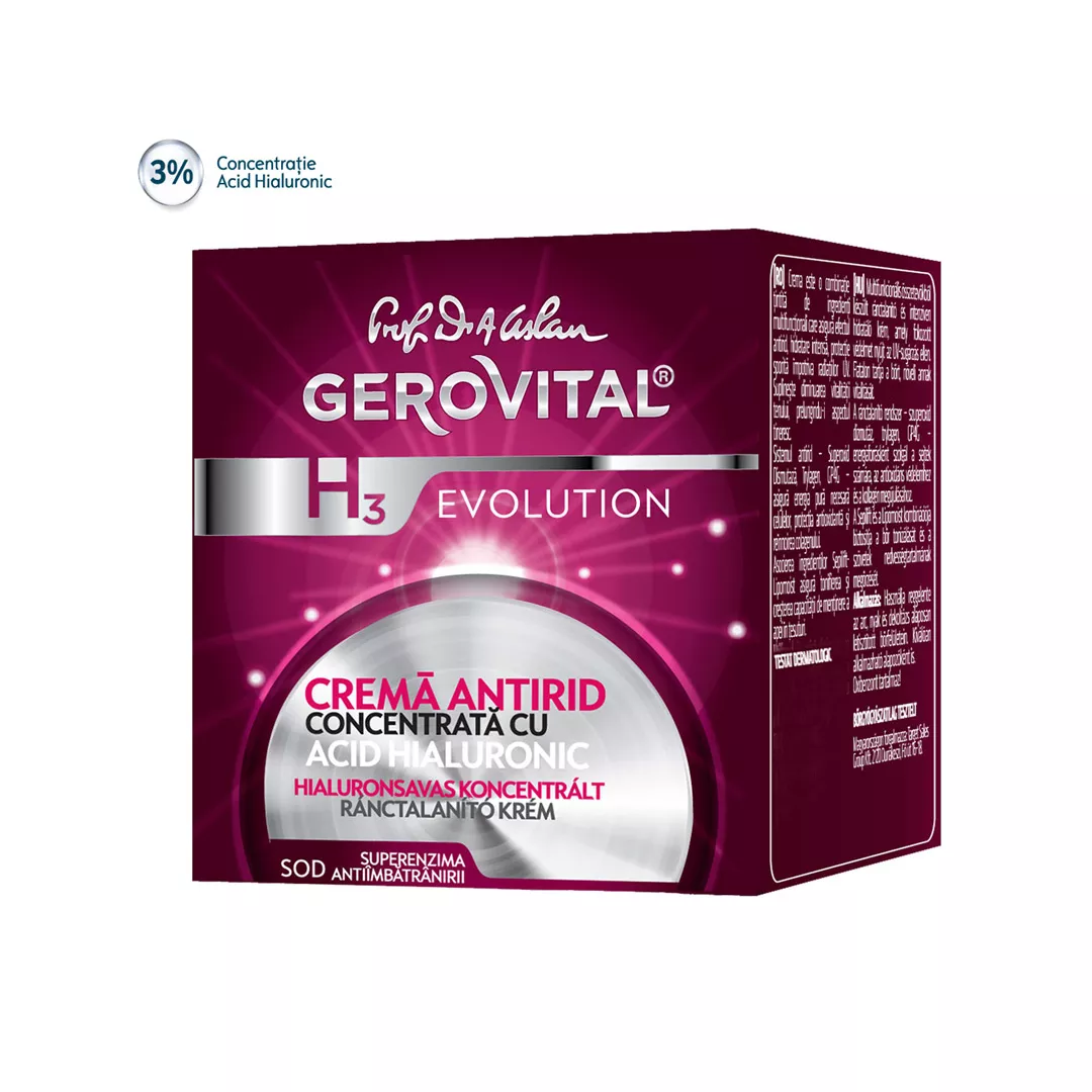 Crema Antirid cu Acid Hialuronic 3% Gerovital H3 Evolution, 50 ml, Farmec, [],https:farmaciabajan.ro