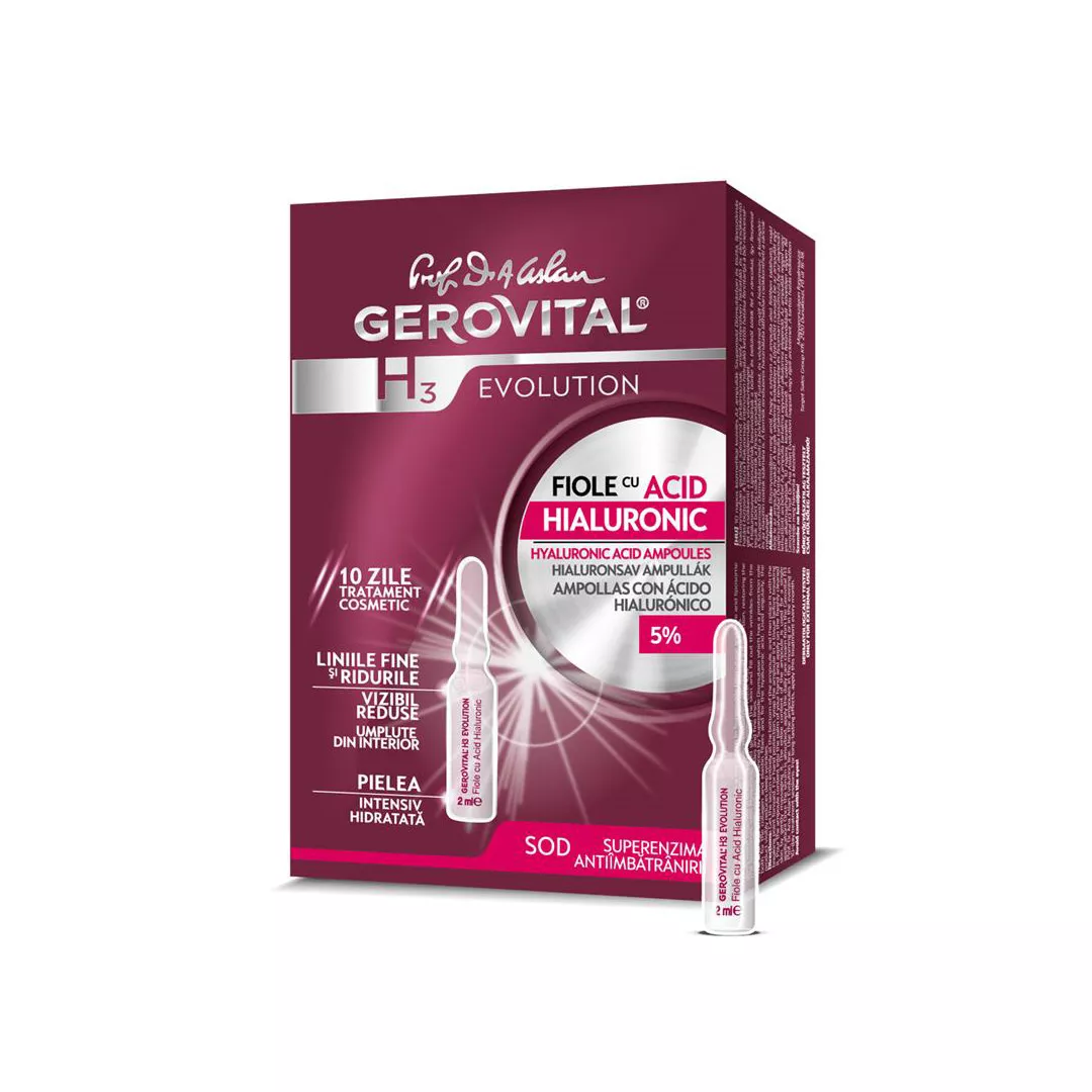 Fiole cu Acid Hialuronic 5% Gerovital H3 Evolution, 10 fiole x 2 ml, Farmec, [],farmaciabajan.ro