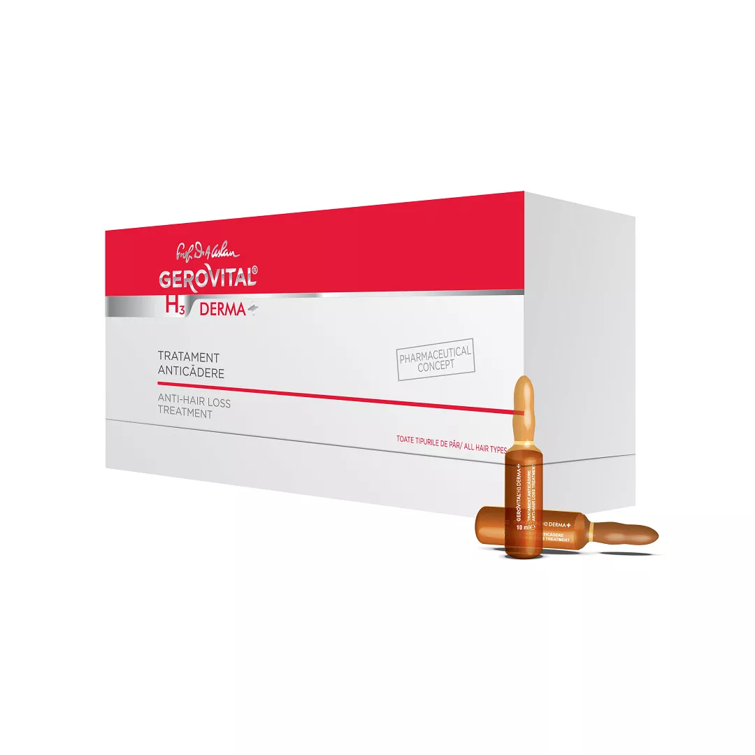 Tratament anticadere H3 Derma+, 12 fiole, Gerovital, [],farmaciabajan.ro