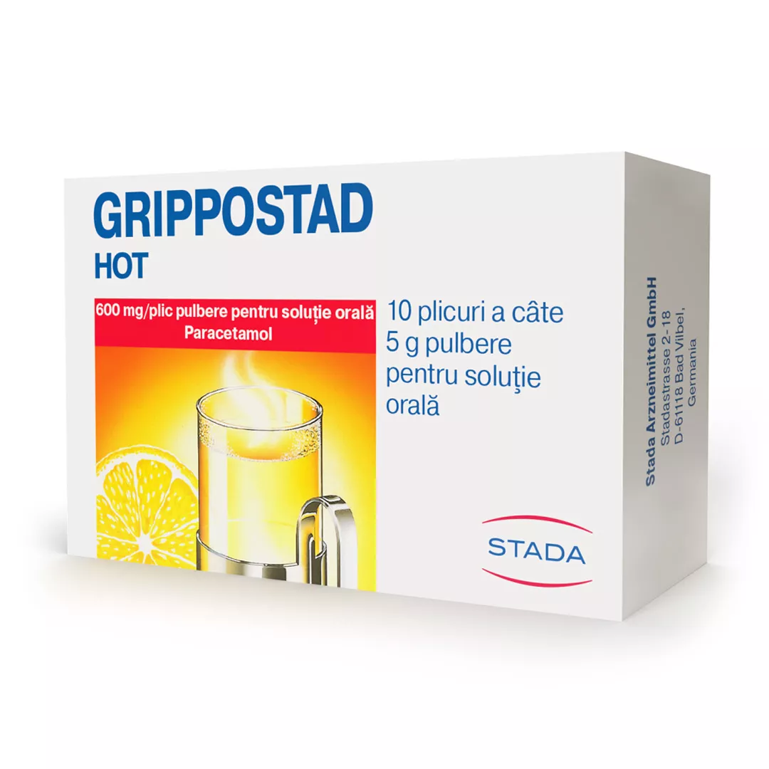 Grippostad Hot, 600 mg/plic, 10 plicuri, Stada, [],farmaciabajan.ro