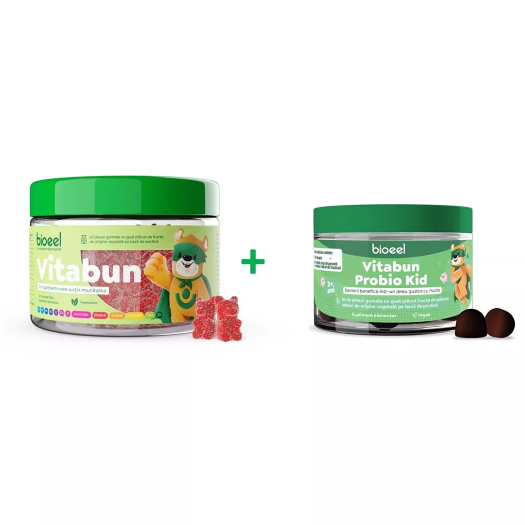 Jeleuri cu multivitamine Vitabun, 60 bucati + Jeleuri cu bacterii benefice Vitabun Probio Kid, 30 bucati, Bioeel, [],farmaciabajan.ro