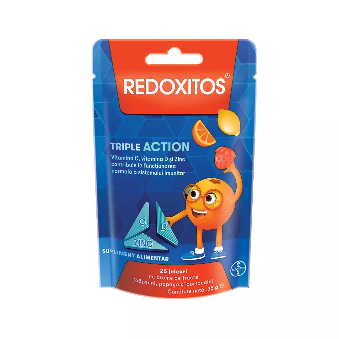 Jeleuri cu vitamina C 30 mg Redoxitos Triple Action, 25 bucati, Bayer, [],farmaciabajan.ro