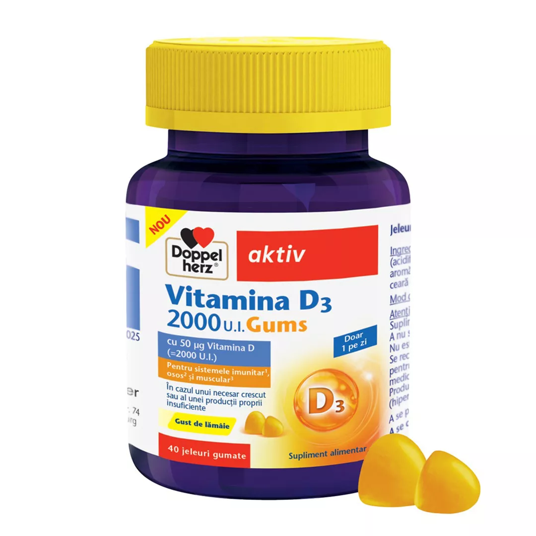 Jeleuri gumate cu vitamina D, 2000 UI, 40 bucati, Doppelherz, [],farmaciabajan.ro