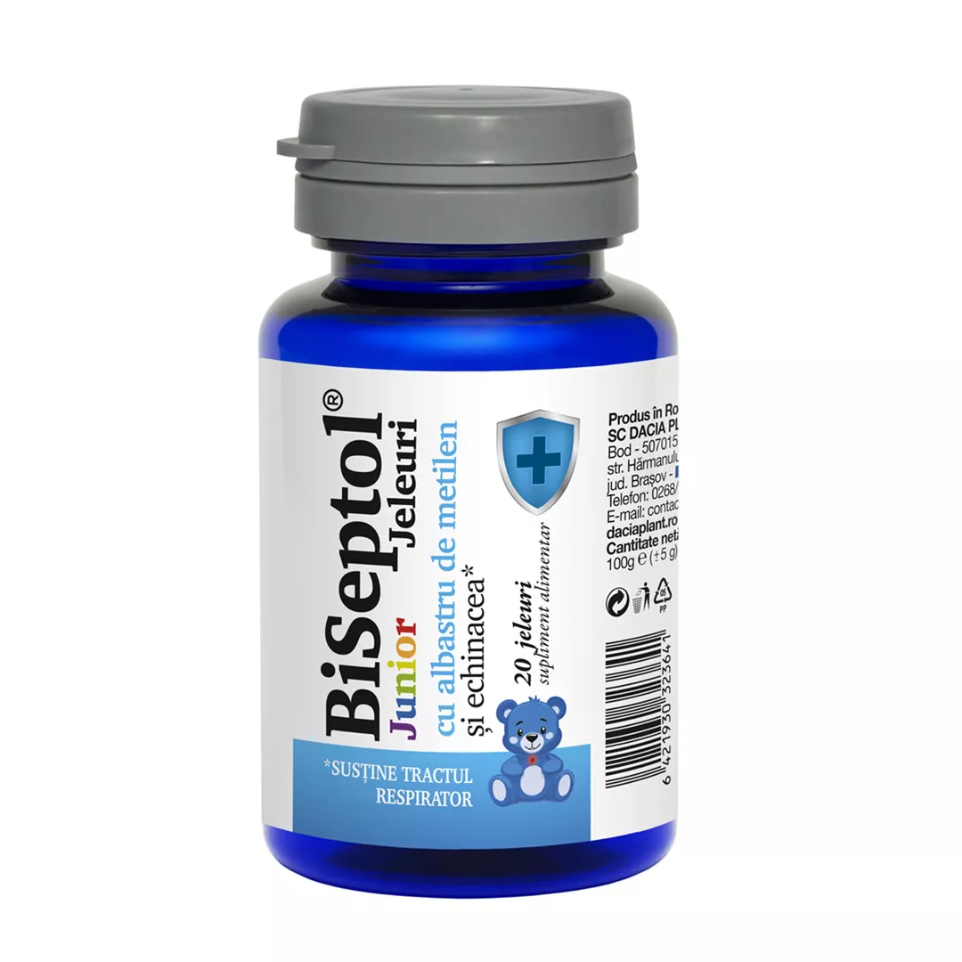Jeluri cu albastru de metilen si echinaceea Biseptol Junior, 20 bucati, Dacia Plant, [],farmaciabajan.ro