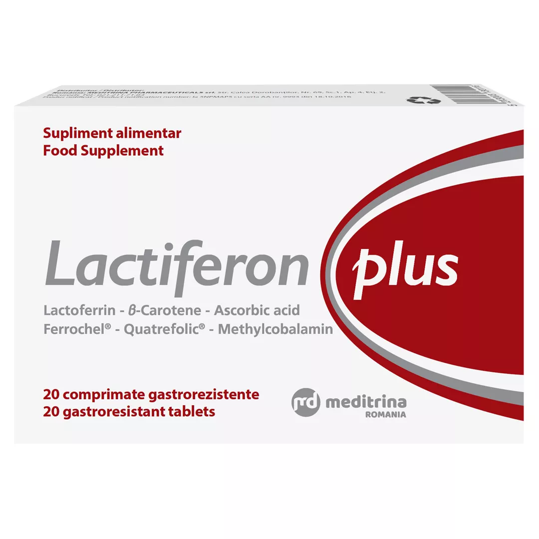 Lactiferon Plus pentru tratamentul anemiei, 20 comprimate, Solartium Group, [],https:farmaciabajan.ro