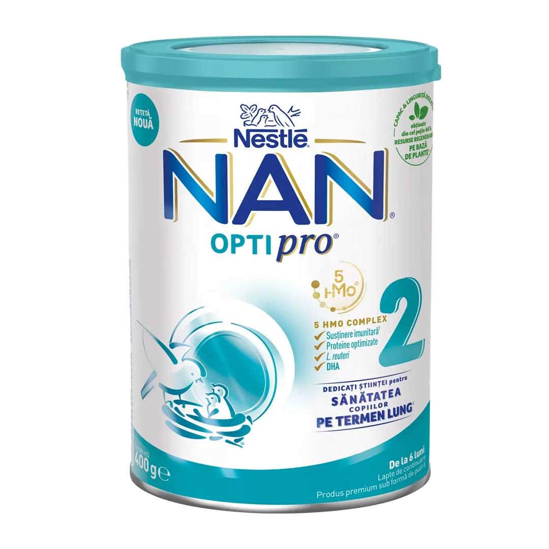 Lapte praf Nan 2 Optipro Premium +6 luni, 400 g, Nestle, [],farmaciabajan.ro