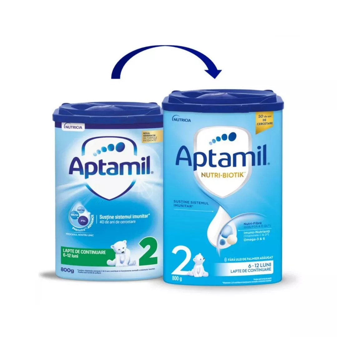Lapte praf Nutricia Aptamil 2, 800 g, 6-12 luni, [],https:farmaciabajan.ro