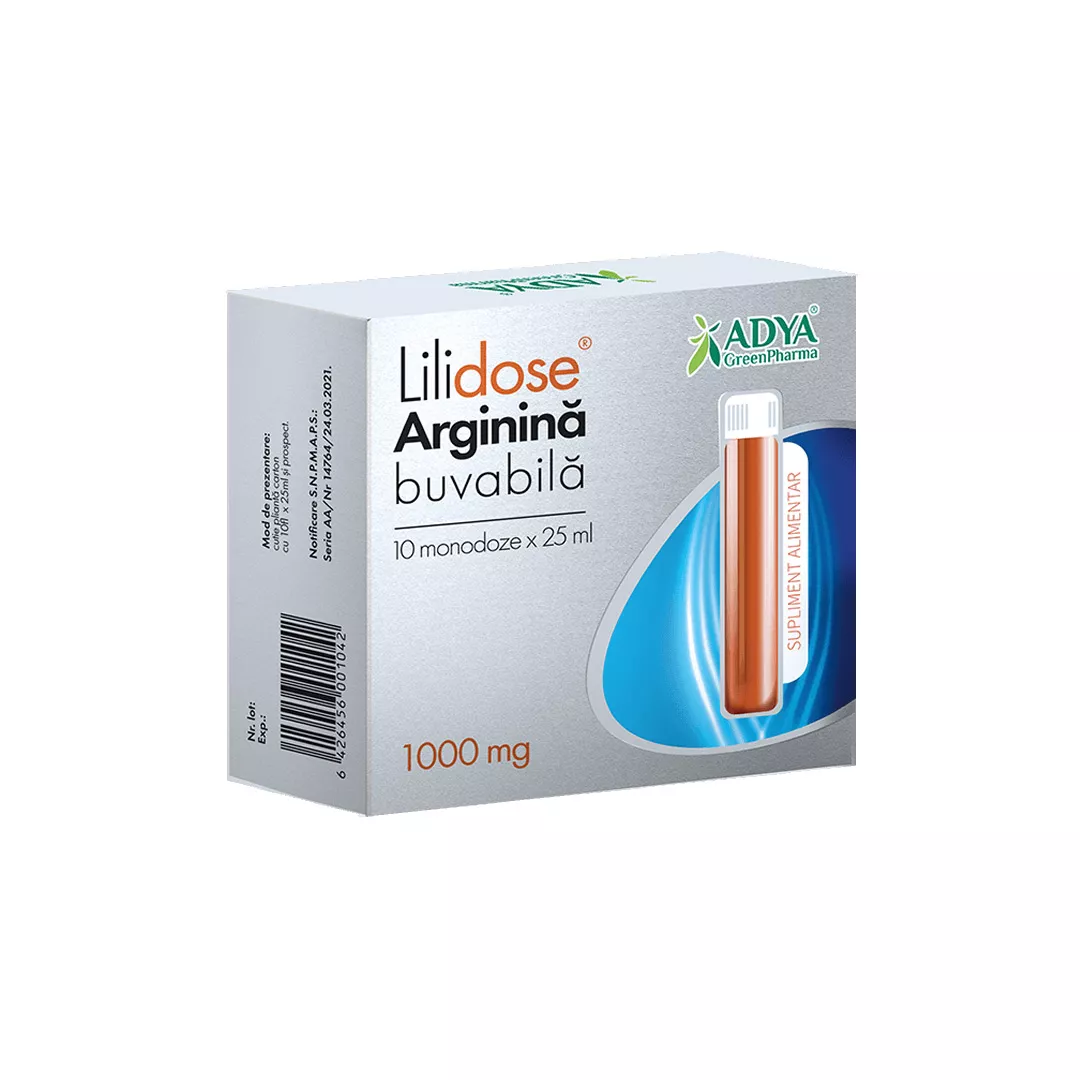 Lilidose Arginina buvabila 1000 mg, 10 monodoze x 25ml, Ayda Green Pharma, [],farmaciabajan.ro