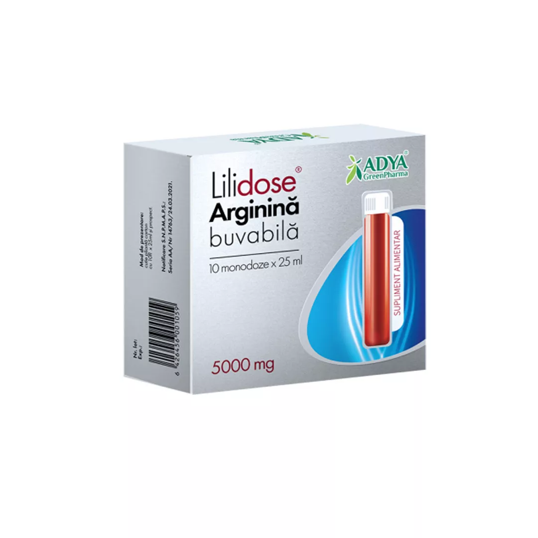 Lilidose Arginina Buvabila 5g, 10 monodoze x 25ml, Adya Green Pharma, [],farmaciabajan.ro