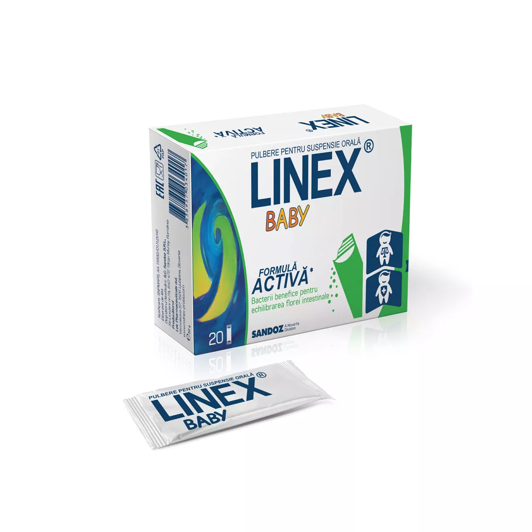 Pulbere pentru suspensie orala cu bacterii lactice Linex Baby, 20 plicuri, Sandoz, [],farmaciabajan.ro