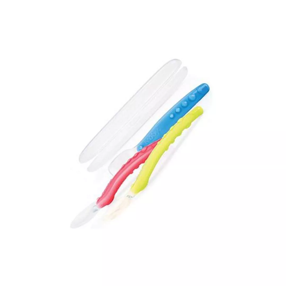 Lingurita flexibila din silicon si cutie depozitare, +3 luni, Nuby, [],farmaciabajan.ro