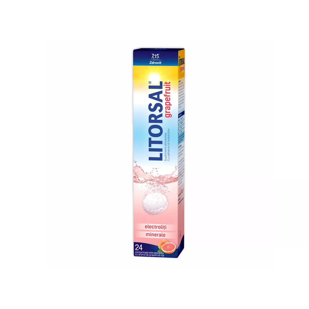 Litorsal electroliti cu aroma de grapefruit, 24 comprimate efervescente, Zdrovit, [],farmaciabajan.ro