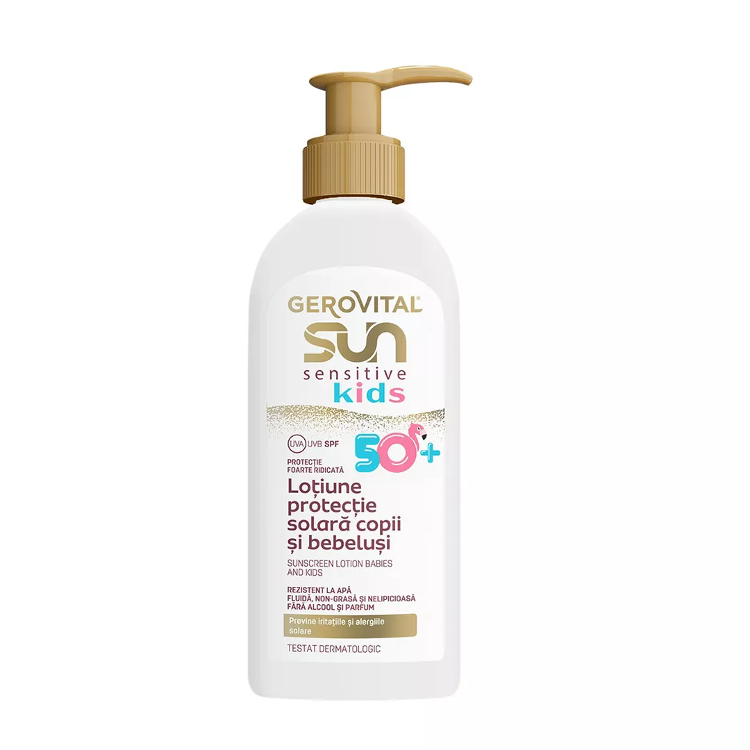 Lotiune cu protectie solara pentru copii si bebelusi SPF 50+ Sun Sensitive Kids, 200 ml, Gerovital, [],farmaciabajan.ro