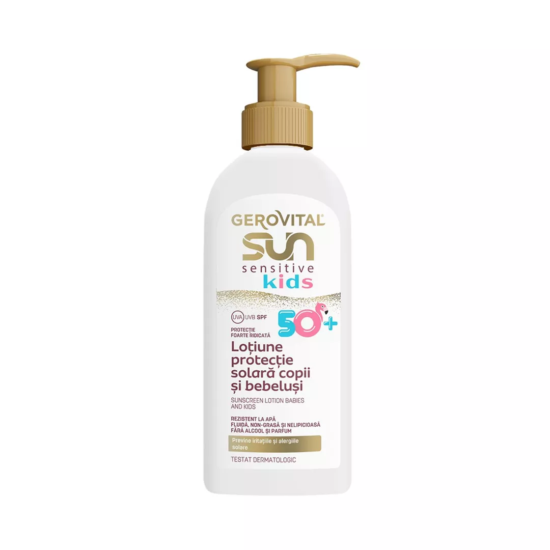 Lotiune cu protectie solara pentru copii si bebelusi SPF 50+ Sun Sensitive Kids, 200 ml, Gerovital, [],farmaciabajan.ro