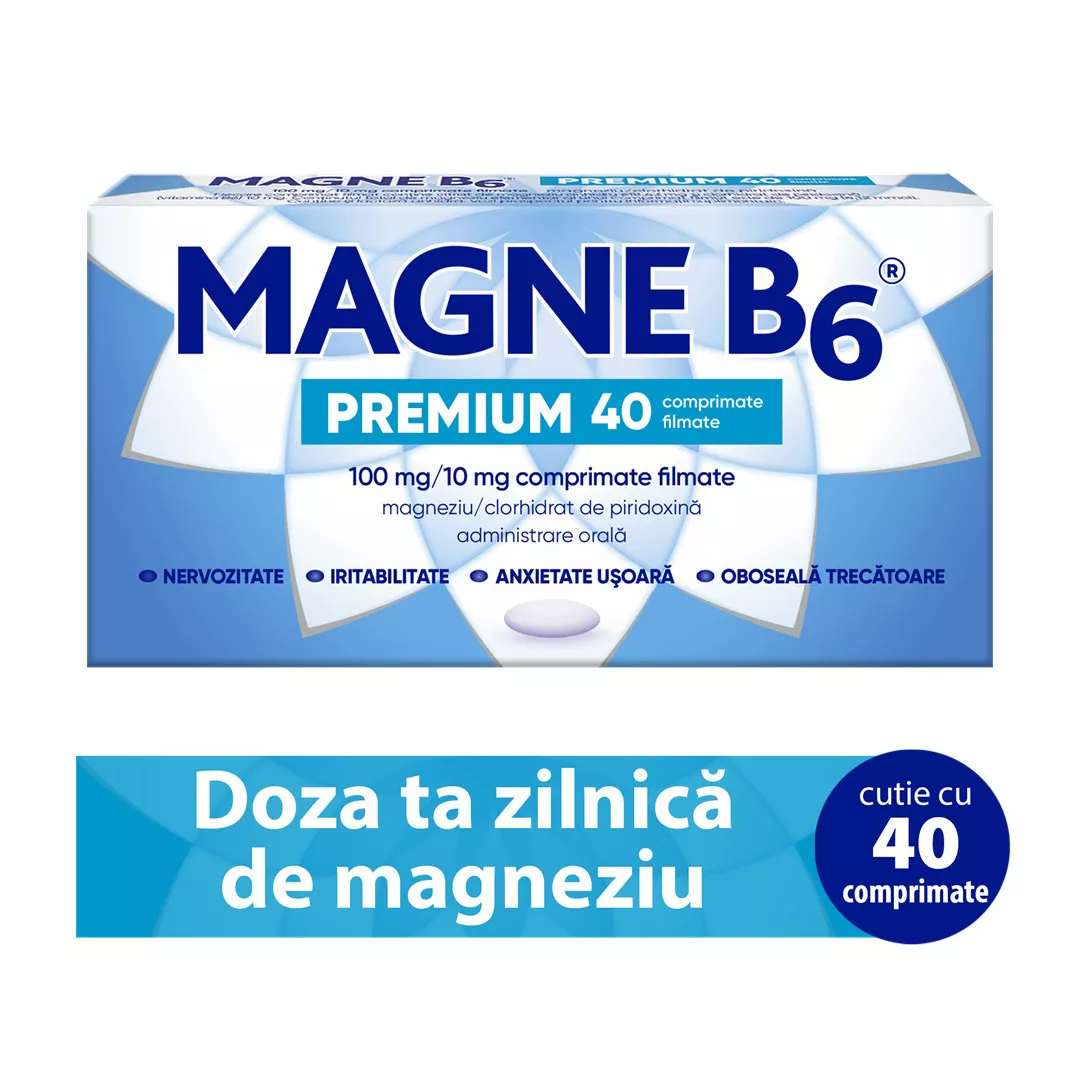 Magne B6 Premium, 100 mg/10 mg, 40 comprimate filmate, Sanofi, [],farmaciabajan.ro