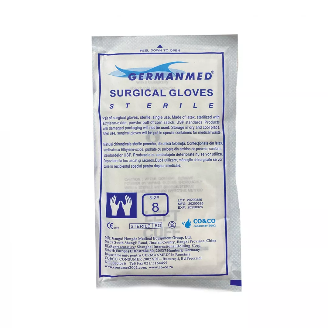 Manusi latex chirurgicale sterile usor pudrate, nr 8, 1 pereche, Germanmed, [],farmaciabajan.ro