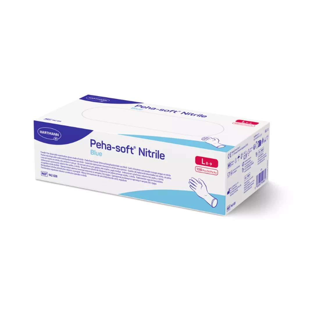 Manusi nepudrate din nitril Peha-Soft, marimea L, Albastre, 100 bucati, Hartmann, [],farmaciabajan.ro