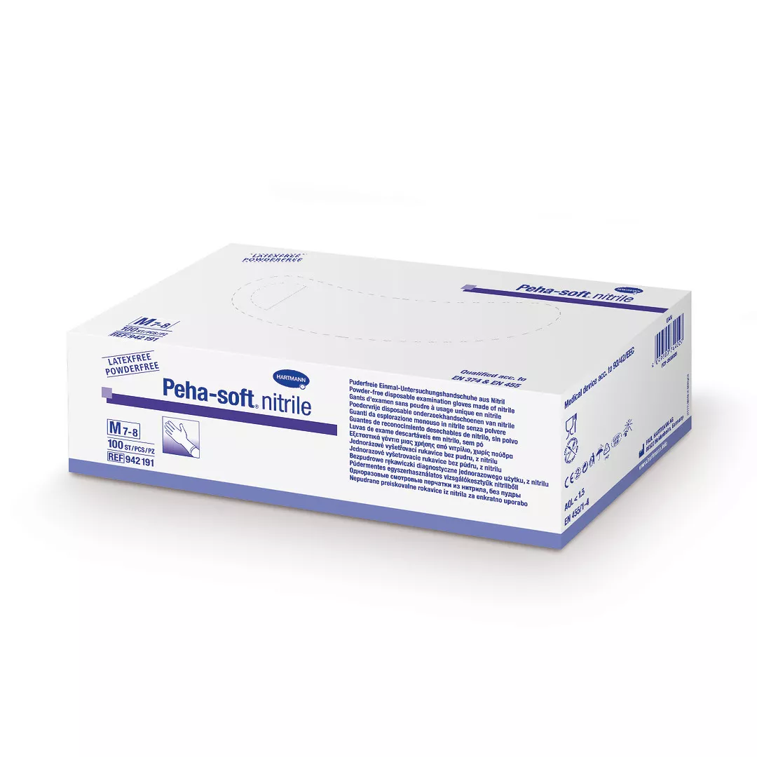 Manusi de examinare fara latex, de unica folosinta Peha-soft nitrile albastre, marime L, 1 cutie/100 bucati, Hartmann, [],farmaciabajan.ro