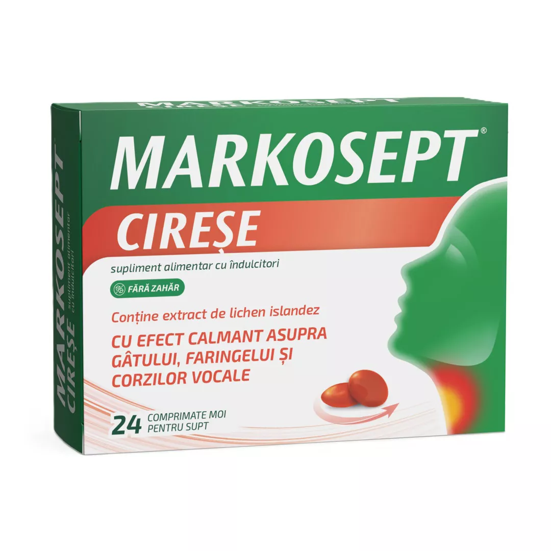 Markosept cu aroma de cirese, 24 comprimate moi pentru supt, Fiterman Pharma, [],farmaciabajan.ro